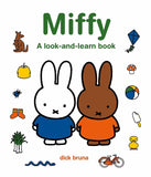 Book cover of 'Miffy: A look-and-learn book' with two cartoon bunnies and various illustrations.