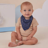 Snuggle Hunny Starry Night Organic Dribble Bib featuring a celestial-inspired print, a practical organic baby bib for everyday dribbles and teething.