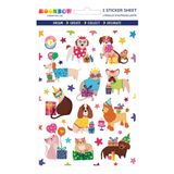 Sticker sheet with cartoon animals and festive elements on a white background