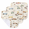 Three baby wipes with car pattern on a white background