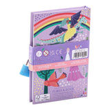 Children's book with colorful illustrations of a fairy and dragon on a purple background