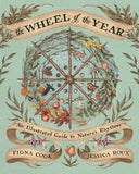 Cover of 'The Wheel of the Year' with a wheel design surrounded by nature-themed illustrations on a light green background.