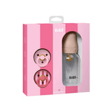 BIBS baby bottle and pacifier set in pink striped packaging on a white background