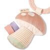 Mushroom-shaped teething ring with colorful textures on a white background