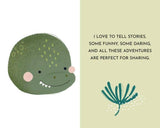 Illustration of a green creature with a quote on a light green background