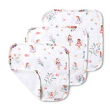 Set of baby burp cloths with fairy pattern on a white background