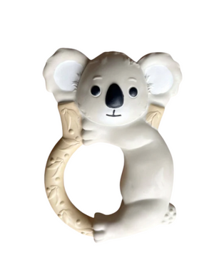 White koala-shaped teething ring on a white background