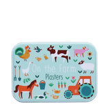 Plasters tin with farm animals on it