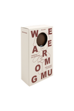 Product packaging with text 'WE ARE GOMU' on a white background