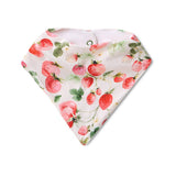 Baby bib with strawberry pattern on a white background
