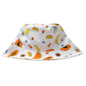 Bucket hat with fruit pattern on a white background