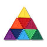 Colorful triangular number tiles arranged in a pyramid shape on a white background