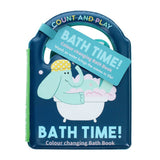 Color-changing bath book for children with an elephant illustration on a blue background