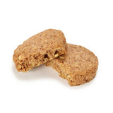 Two brown cookies on a white background
