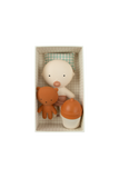 Baby rattle and toy set in a box with a white background