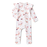 Floral-patterned baby onesie on a white background