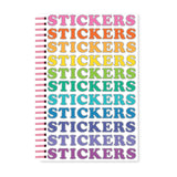 Sheet of colorful 'STICKERS' text on a white background