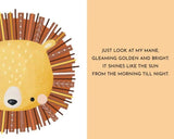 Illustration of a lion with a mane and a quote about the mane on a peach background