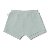 Light green ribbed shorts on a white background