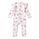 Floral-patterned baby onesie on a white background