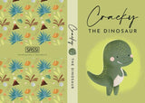 Book cover of 'Cracky the Dinosaur' by SASSI with a green dinosaur illustration on a patterned background.