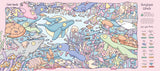 A colorful illustrated underwater scene with cartoon sea creatures including whales, turtles, fish, and coral, plus a small vertical instruction panel on the right with numbered clues and a title reading 'Humpback Whale'. This is not a clean product shot, not a person-in-environment lifestyle image, and not a measurement chart or color swatch.
