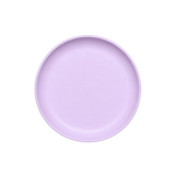 A light purple round plate shown from a top-down view on a solid white background.