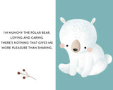 Illustration of a polar bear with text on a light blue background