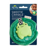 Green silicone sensory teether with crinkle sound on its packaging, featuring the brand 'itzzy ritzy'.