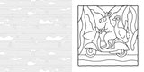 Black and white line art coloring page featuring a kangaroo riding a scooter, shown next to a matching seamless pattern swatch on a white background.