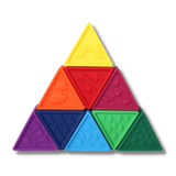 Set of colorful triangular tiles with different patterns on a white background