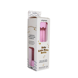 Pink baby calm down bottle in packaging on a white background