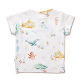 Snuggle Hunny Little Subs organic cotton short sleeve toddler top in Size 1 featuring submarines and friendly sea creatures.