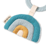 Teething ring with rainbow design on a white background
