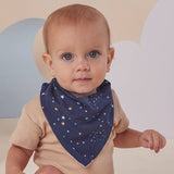 Snuggle Hunny Starry Night Organic Dribble Bib featuring a celestial-inspired print, a practical organic baby bib for everyday dribbles and teething.