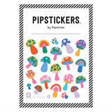 Packaging of colorful mushroom-shaped stickers by Pipsticks on a white background.