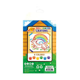 Packaging of dog-shaped crayons with colorful design and text on a white background