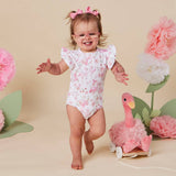 Snuggle Hunny Flamingos Short Sleeve Organic Frill Bodysuit | GOTS Organic Cotton Baby Bodysuit