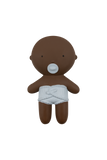 Brown plush toy with a diaper on a white background