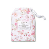 Snuggle Hunny Flamingos Organic Bassinet Sheet and Change Pad Cover featuring a playful flamingo print for newborn baby bedding and nursery styling.