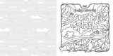 Black and white line art coloring pages featuring a left side with horizontal wavy lines and a right side with a cartoonish 'Surf Splash' scene containing a turtle, waves, and the text 'gravy colouring'.