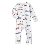 Baby onesie with car pattern on a white background