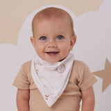 Snuggle Hunny Up & Away Organic Dribble Bib featuring the Up & Away print, an organic baby bib for everyday dribbles and teething.