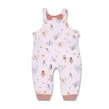 Children's overalls with fairy and floral pattern on a white background