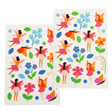 Two sheets of fairy-themed temporary tattoos with colorful illustrations of fairies, flowers, butterflies, and leaves on a white background.