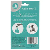 Back of a product packaging for 'Handy Hooks' with branding and usage instructions.
