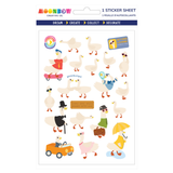 Packaged sticker sheet with cartoon ducks in various poses on a white background