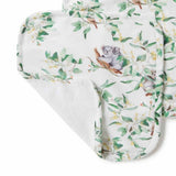 Baby cushion with koala and leaf pattern on a white background