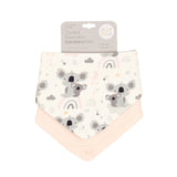 Two baby bandana bibs with koala design on a white background