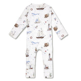Children's onesie with nautical pattern on a white background